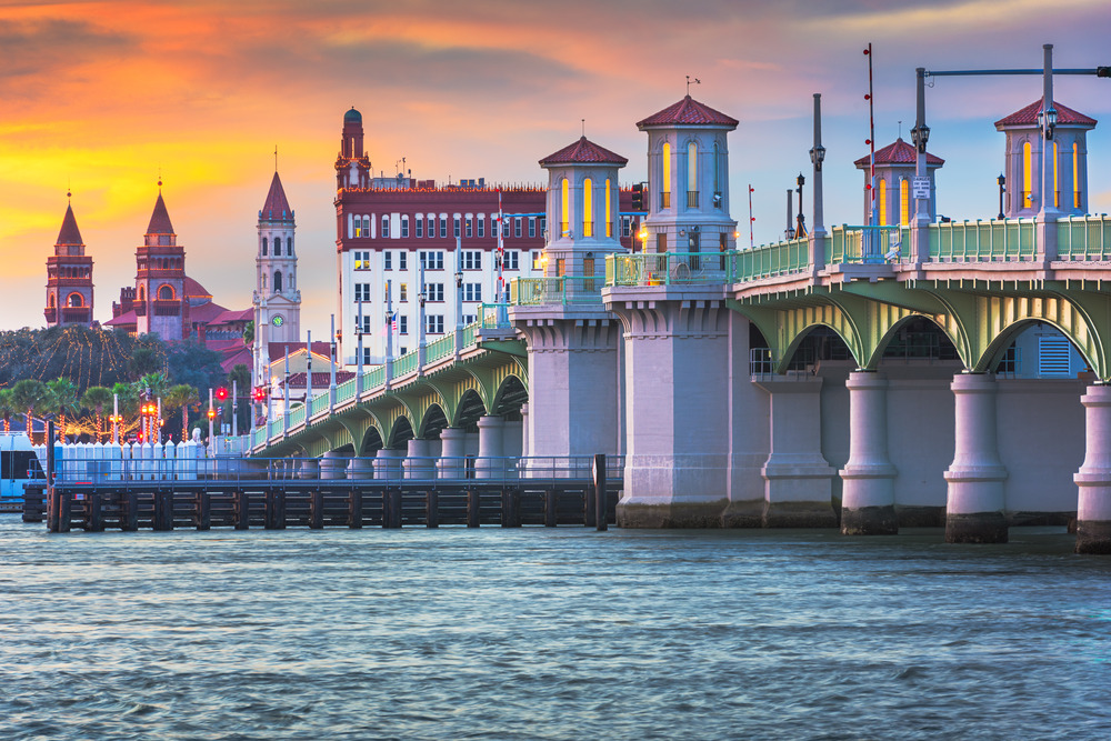 St. Augustine, Florida city skyline and Bridge of Lions