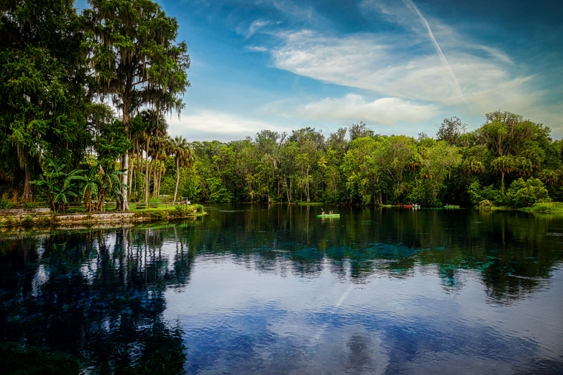 Kayakers on Silver Springs, where you can also ride glass bottom boats