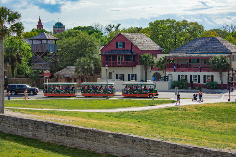 Old Town Trolley drives through St. Augustine. This is one of the best summer activities in Florida