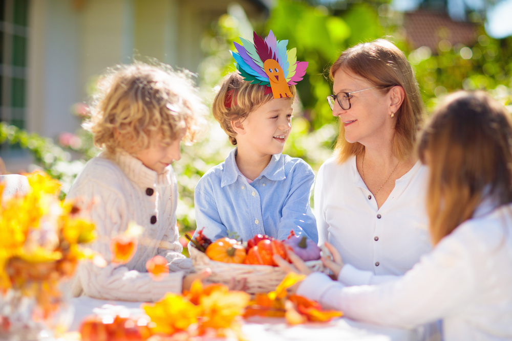 Family celebrating Thanksgiving. Thanksgiving Outdoors