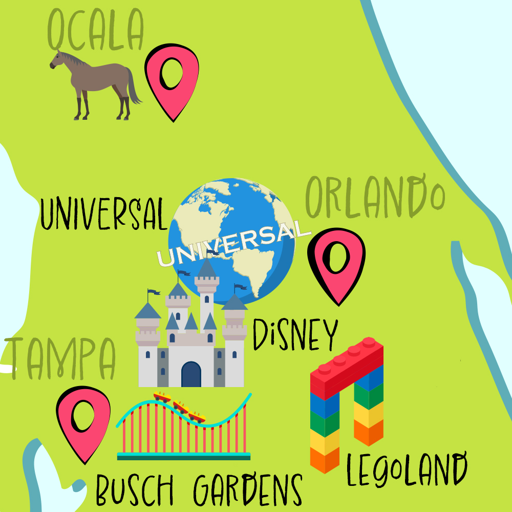Ocala, FL Map to Theme Parks