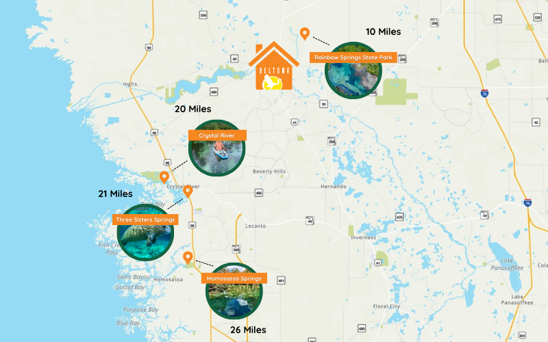 Citrus Springs, FL Map of the Florida springs near Citrus Springs, FL