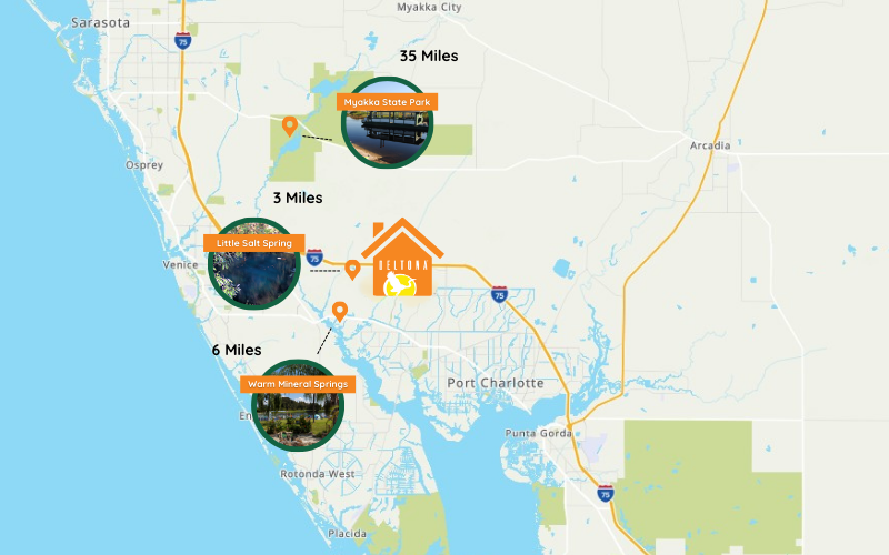 North Port, FL Map of the Florida springs near North Port, FL