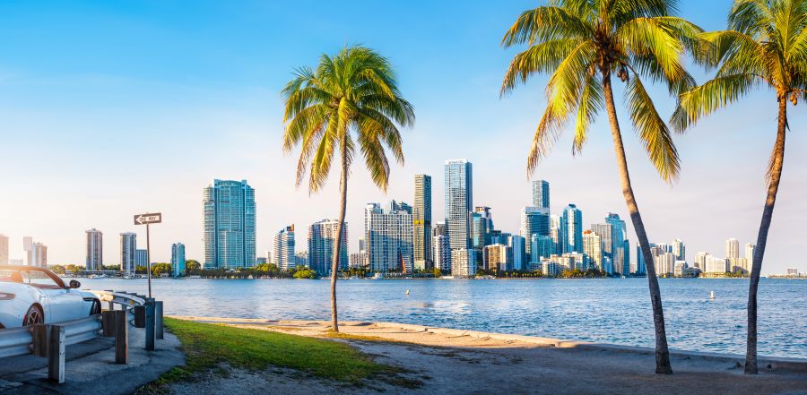 Shot of Miami Florida skyline Wide shot of the Miami skyline