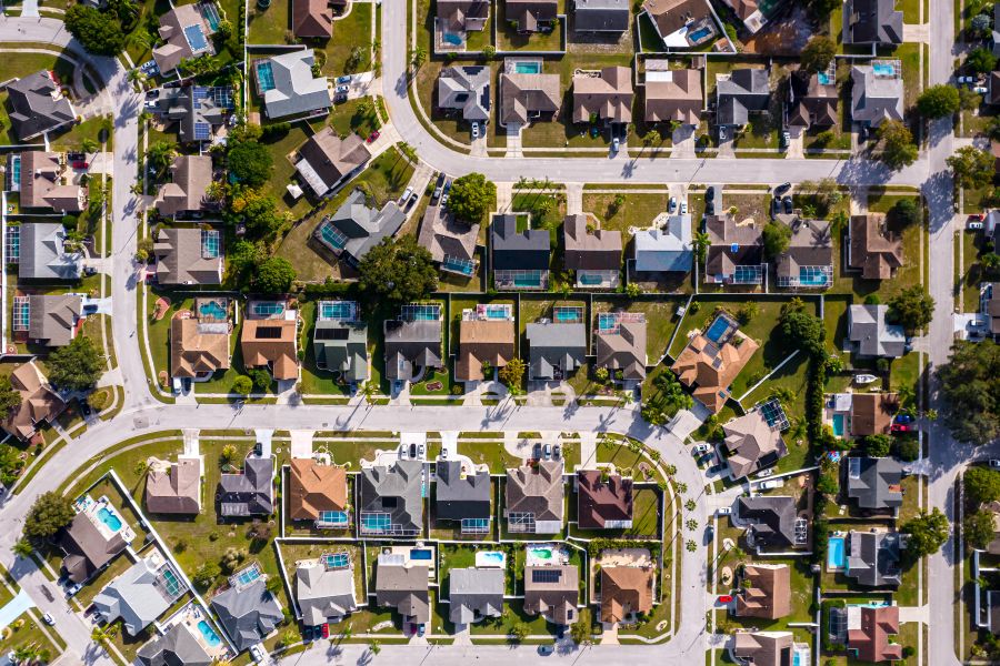 Aerial view of a florida neighborhood