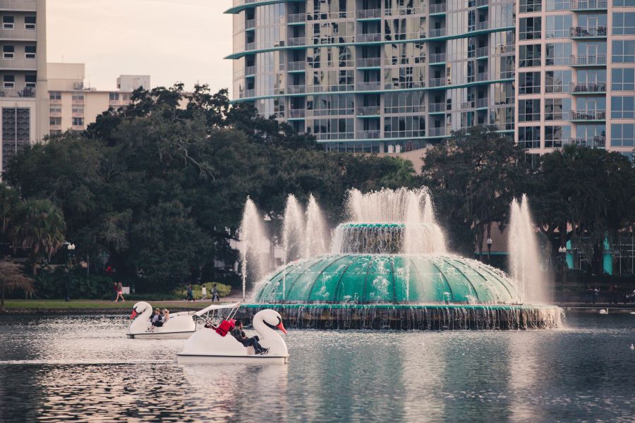 The lake eola fountain in downtown orlando florida