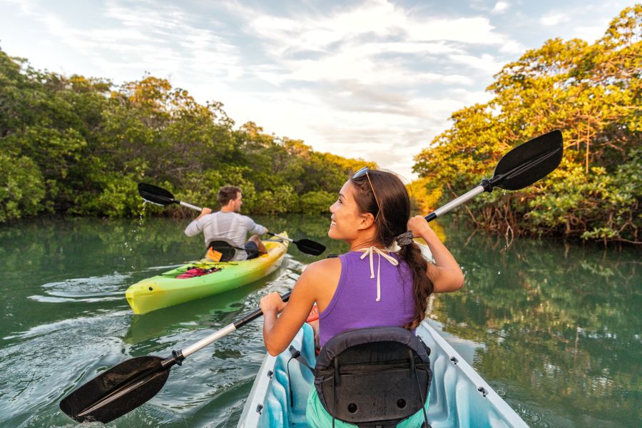 Couple kayaking together in Florida, USA