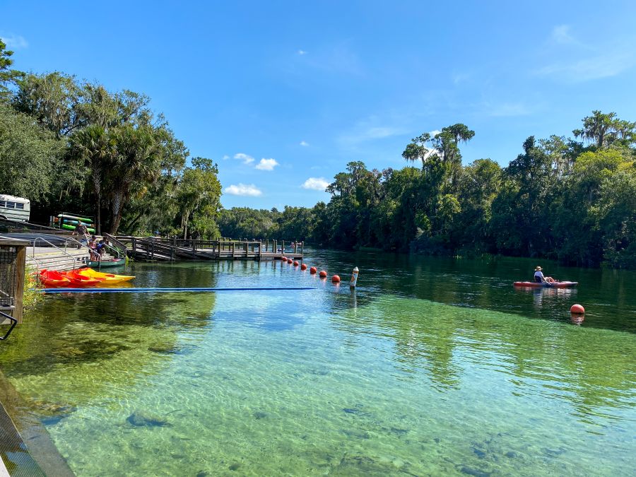 People kayaking from KP Hole County park down the Rainbow River in Dunnellon, Florida.