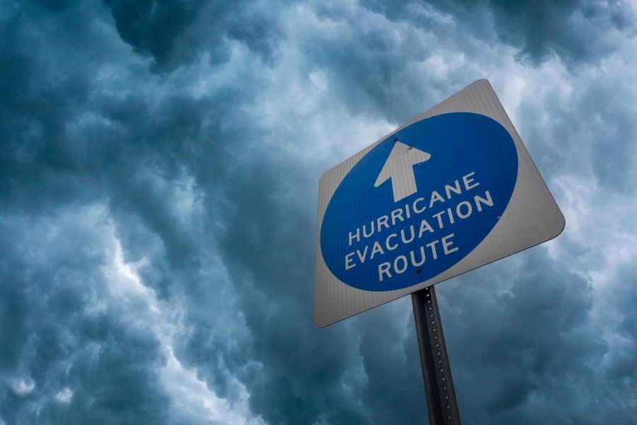 Hurricane Evacuation Sign Against a Stormy Sky<br />
