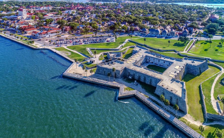 Aerial view of the Castillo de San Marcos in St. Augustine, FL.